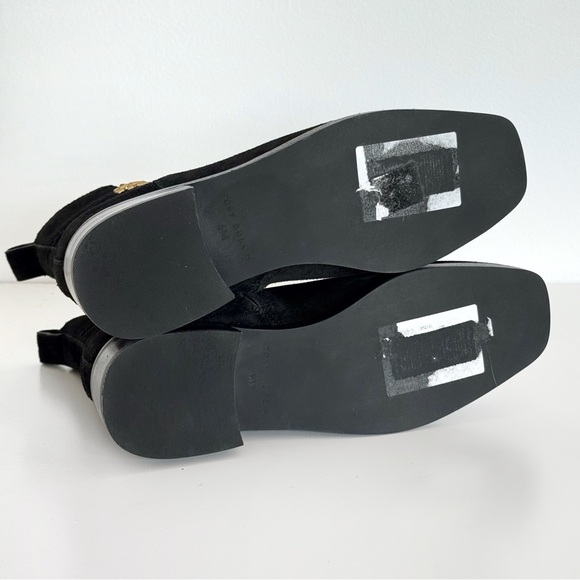 NEW Tory Burch Everly Suede Booties Gold Logo Black Ankle Boots - Picture 7 of 8